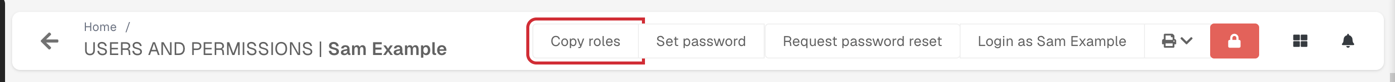 The Copy roles button on the user page