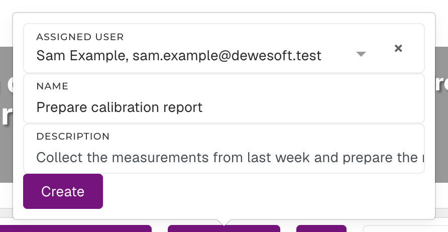 The filled-in task form