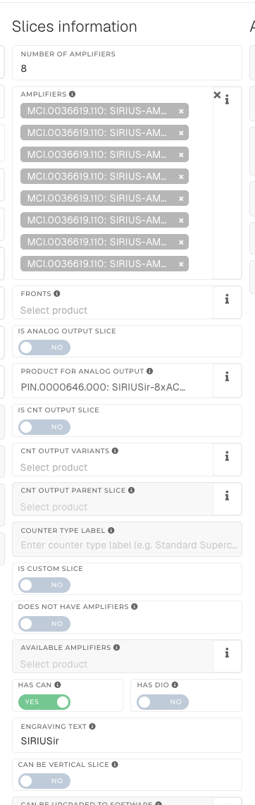 Slices information