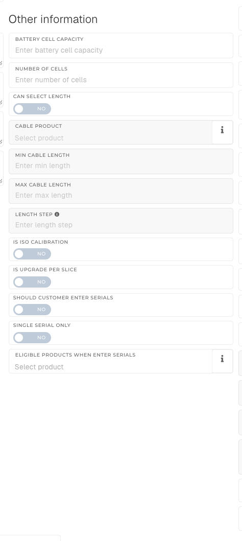 Other information: length, serials, licences