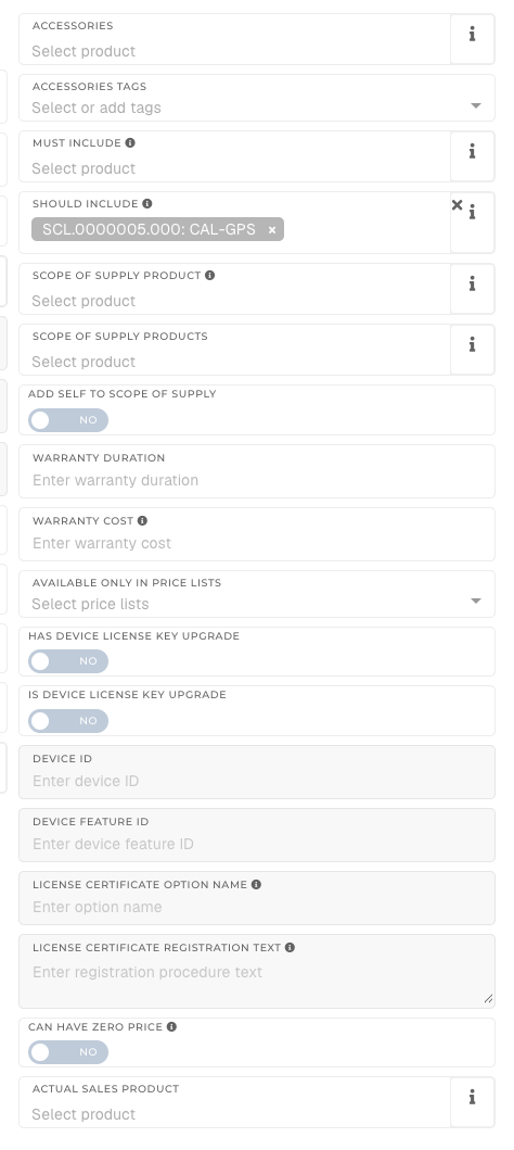 Other information: cart, warranty, price lists
